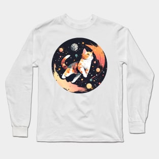 Cute Cat Moon Funny Cat - Floating in Space Long Sleeve T-Shirt